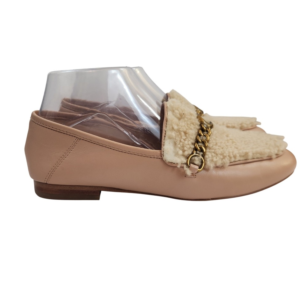 COACH Helena Beige‎ Shearling Chain Detail Loafers Womens  Luxury Flats Size 7 - Picture 8 of 10